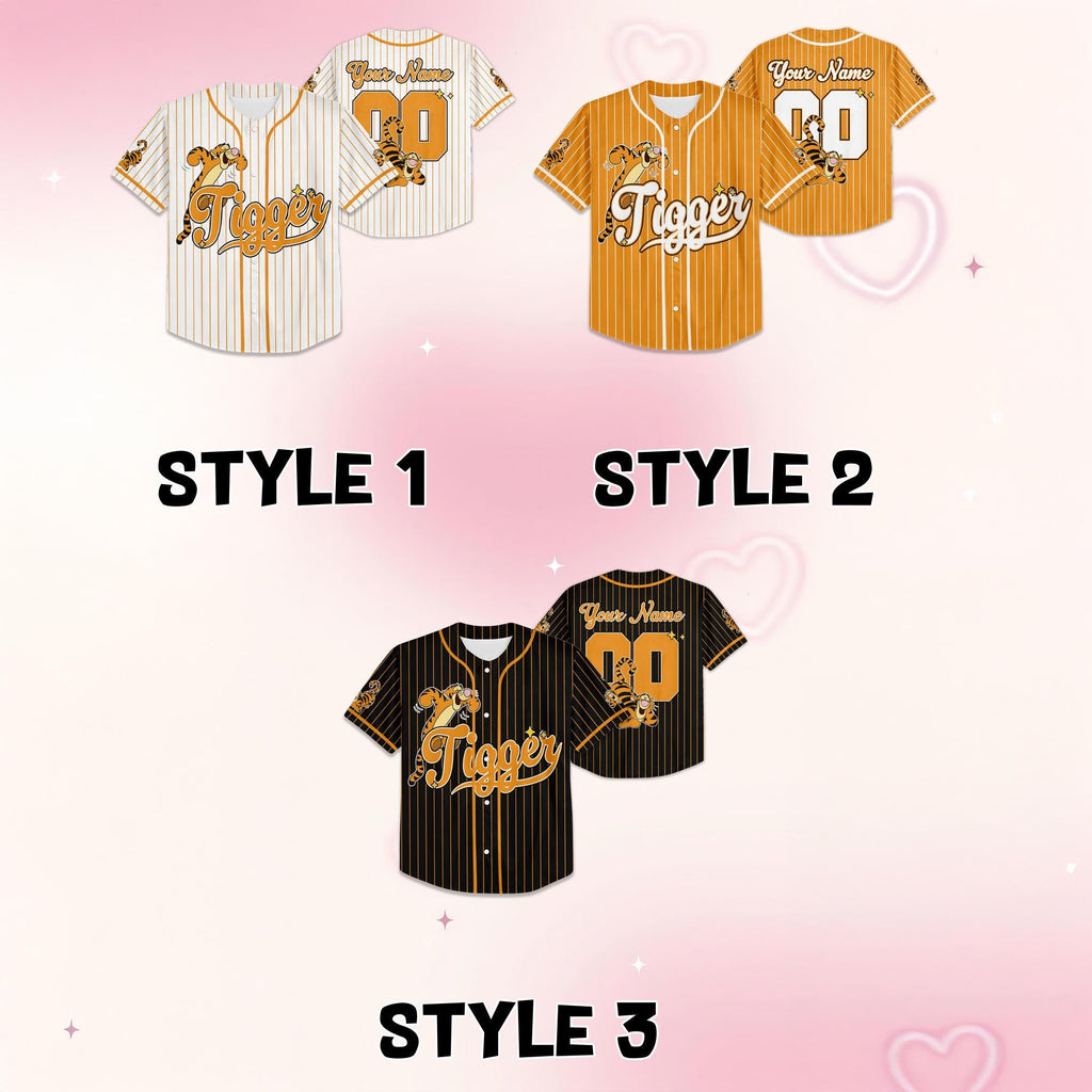 Custom Disney Tigger Collection Baseball Jersey, Disney Winnie Tthe Pooh Characters Jersey Shirt, Tigger Kid Youth Adult Baseball Jersey.