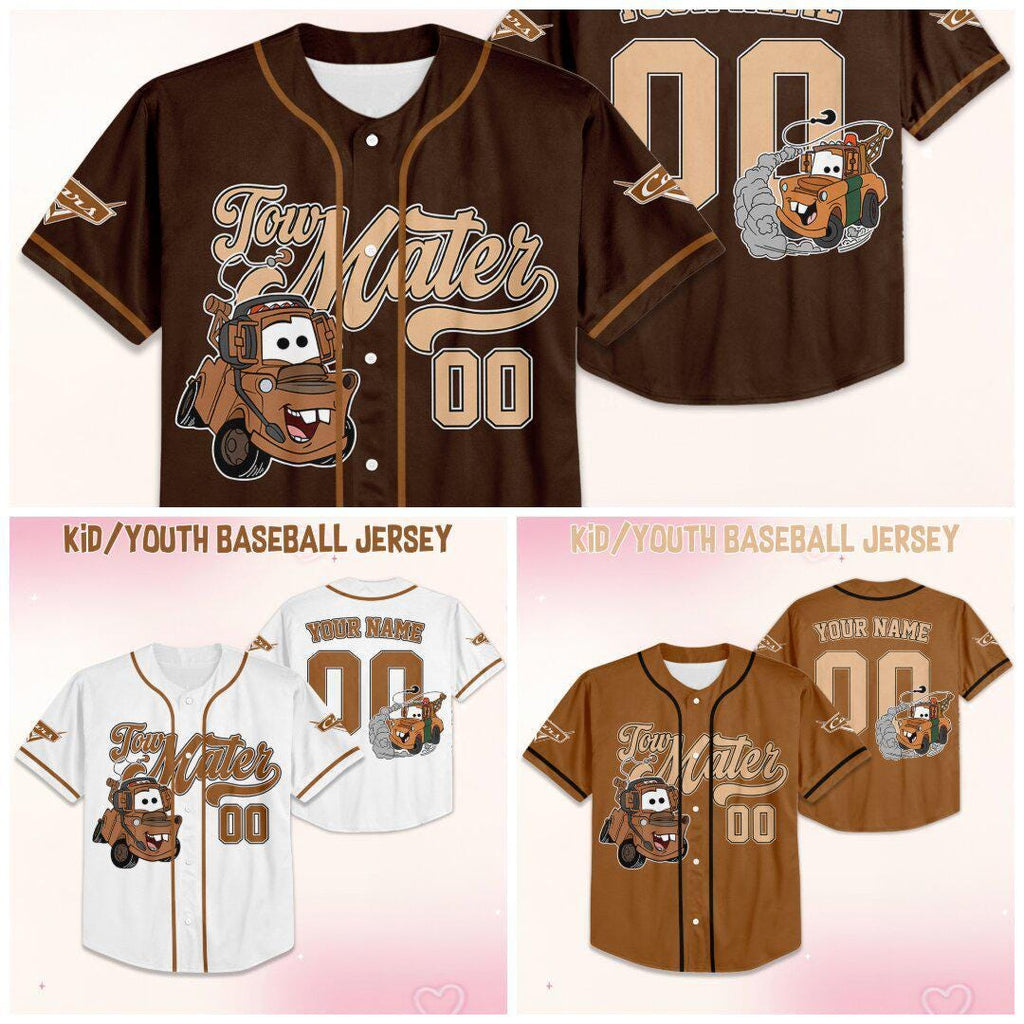 Personalized Disney Tow Mater Collection Cars Baseball Jersey, Custom Disney Cars Tow Mater Jersey Shirt, Disney Cars Birthday Gift