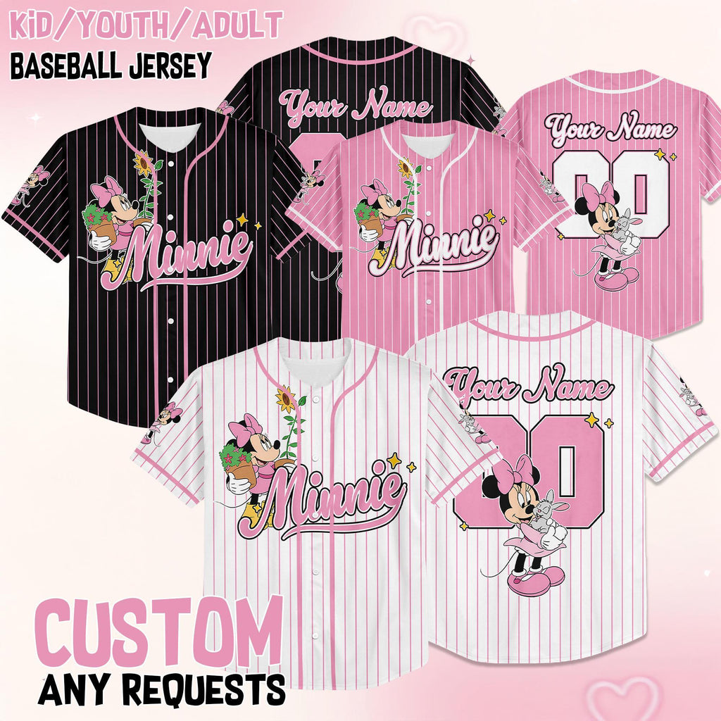 Custom Disney Spring Minnie Mouse Collection Baseball Jersey, Minnie Lover Jersey, Disneyland Sport Team Matching Outfit, Birthday Gift