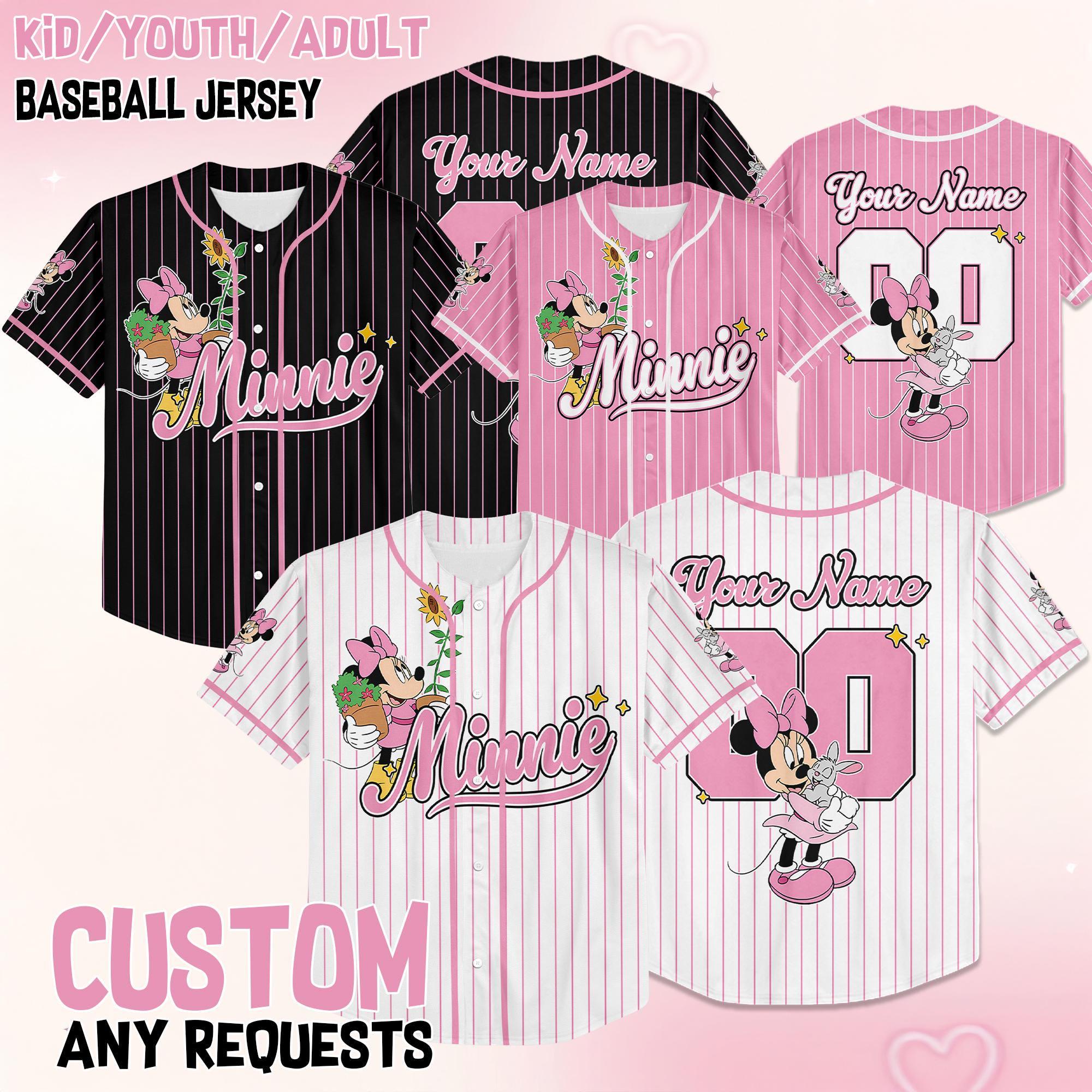 Custom Disney Spring Minnie Mouse Collection Baseball Jersey, Minnie Lover Jersey, Disneyland Sport Team Matching Outfit, Birthday Gift
