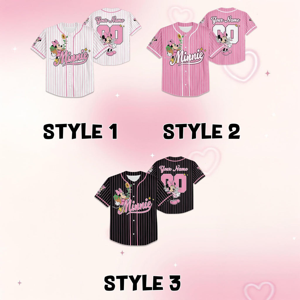 Custom Disney Spring Minnie Mouse Collection Baseball Jersey, Minnie Lover Jersey, Disneyland Sport Team Matching Outfit, Birthday Gift