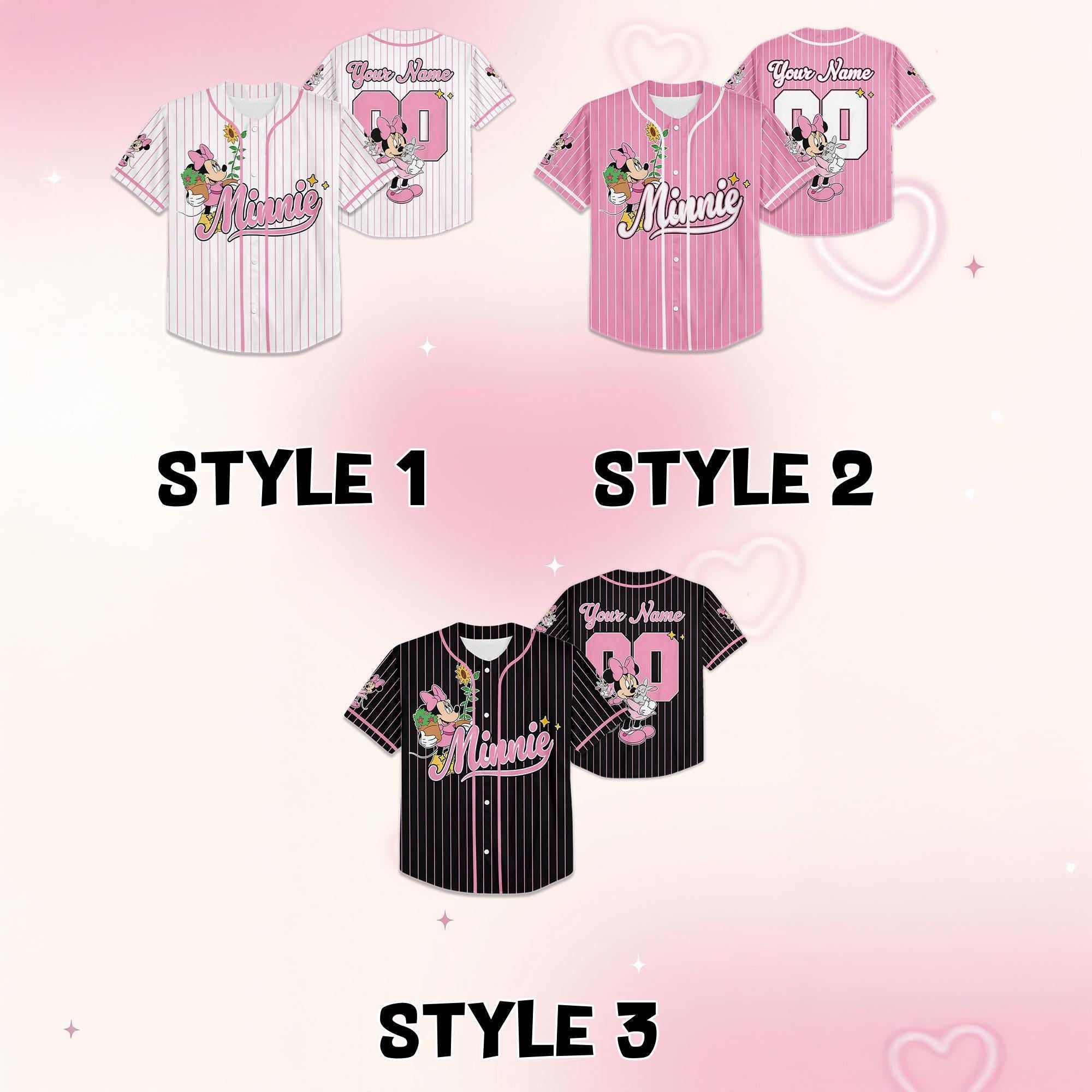 Custom Disney Spring Minnie Mouse Collection Baseball Jersey, Minnie Lover Jersey, Disneyland Sport Team Matching Outfit, Birthday Gift