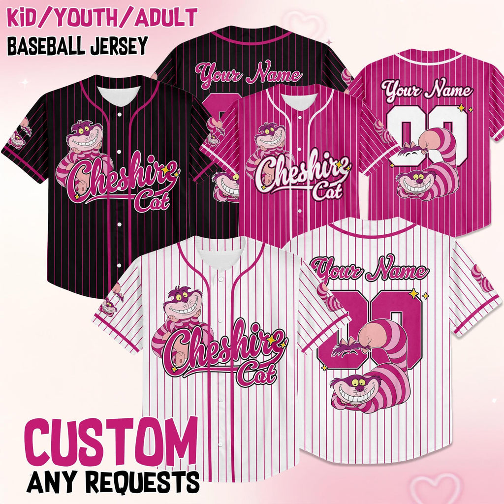Custom Disney Cheshire Cat Baseball Jersey, Alice's Adventures in Wonderland Baseball Jersey, Cheshire Cat Jersey, Cat Lover Tee