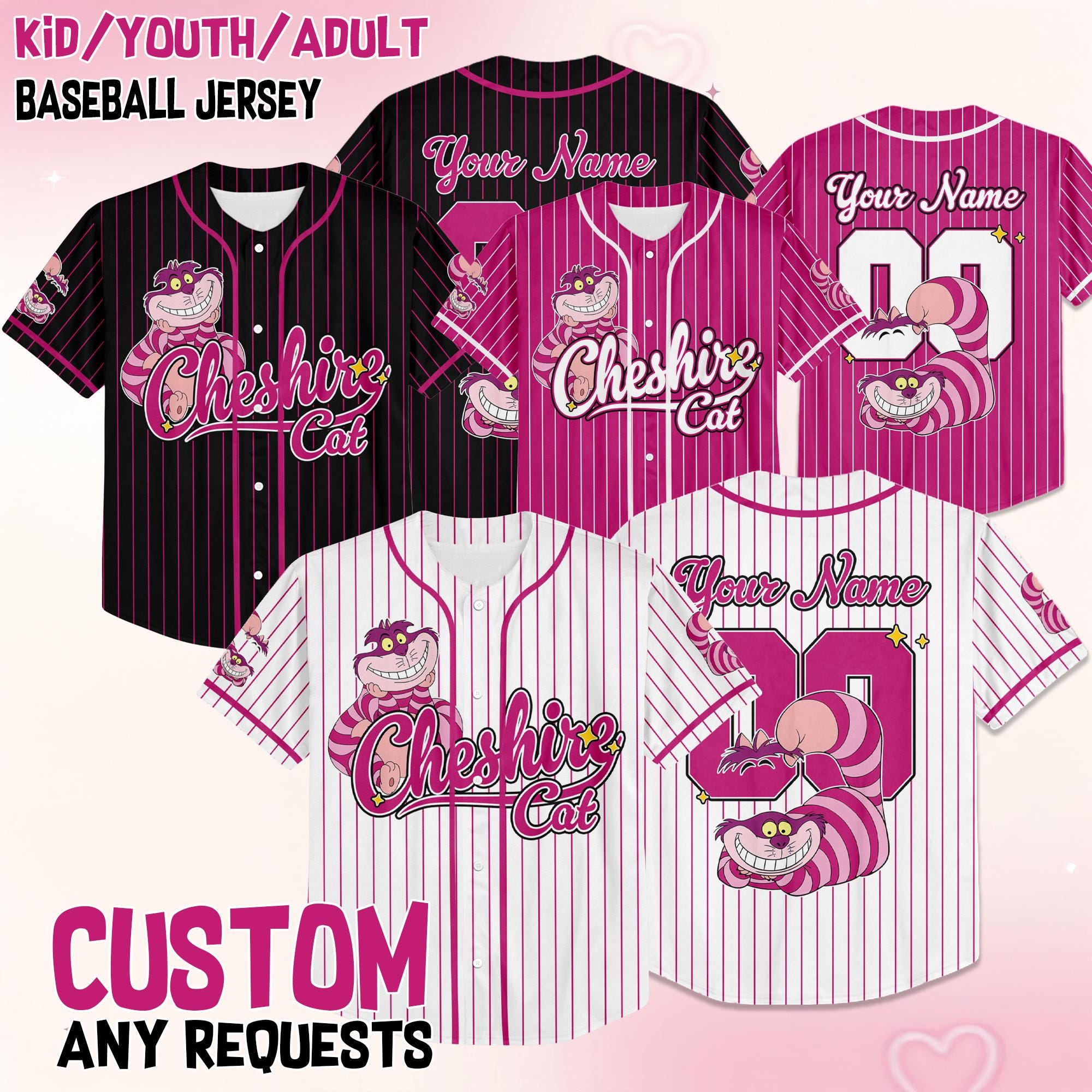 Custom Disney Cheshire Cat Baseball Jersey, Alice's Adventures in Wonderland Baseball Jersey, Cheshire Cat Jersey, Cat Lover Tee