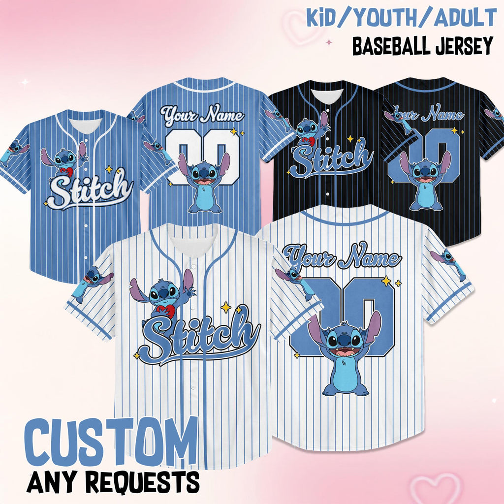 Custom Disney Stitch Baseball Collection Jersey, Gift for Kids, Disney Birthday Gift For Baseball Fans, Disney Vacation Trip, Disneyland