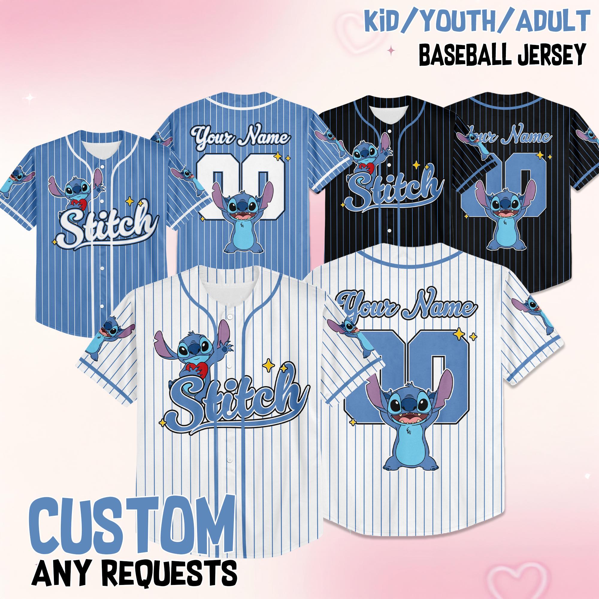 Custom Disney Stitch Baseball Collection Jersey, Gift for Kids, Disney Birthday Gift For Baseball Fans, Disney Vacation Trip, Disneyland