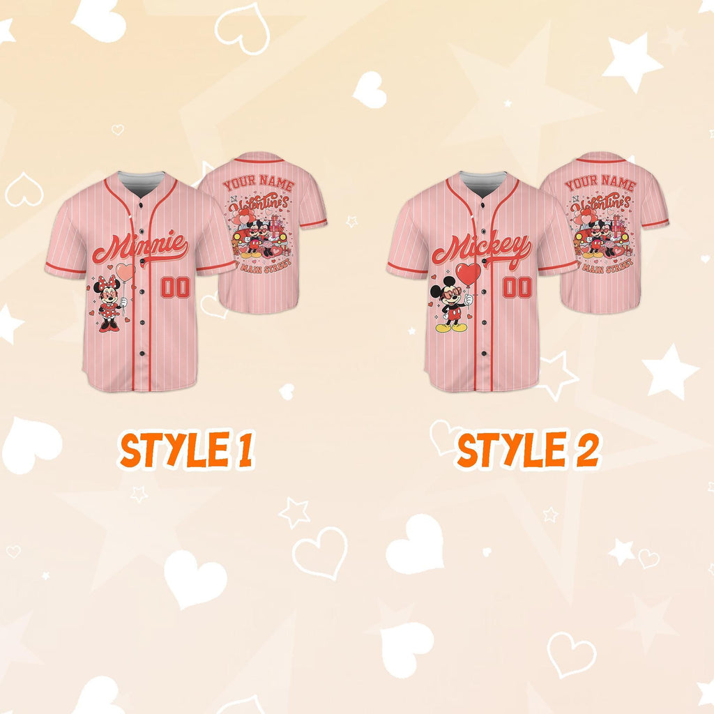 Custom Mickey and Minnie Valentine‘s Day Baseball Jersey, Custom Disney Valentine‘s Day Jersey Jersey, Couple Gift