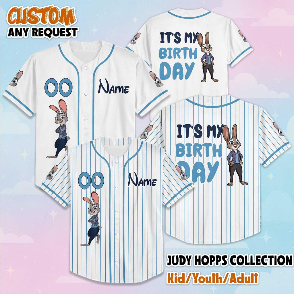 Custom Judy Hopps Birthday Baseball Jersey, Personalized Disney Zootopia 2 Baseball Jersey, Matching Team Outfit, Birthday Gift