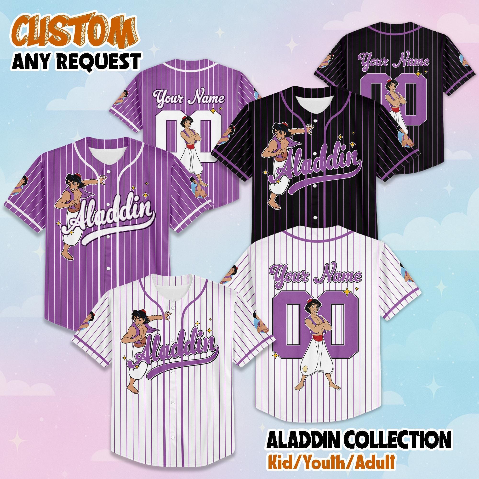 Personalized Aladdin Baseball Jersey, Custom Disney Aladdin Shirt, Matching Family Outfit, Disneyland Birthday Gift