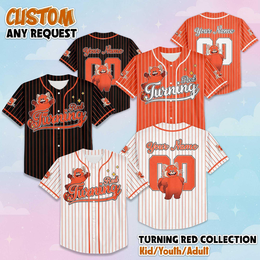 Personalized Turning Red Baseball Jersey, Custom Disney Red Panda Shirt, Matching Family Outfit, Disneyland Birthday Gift