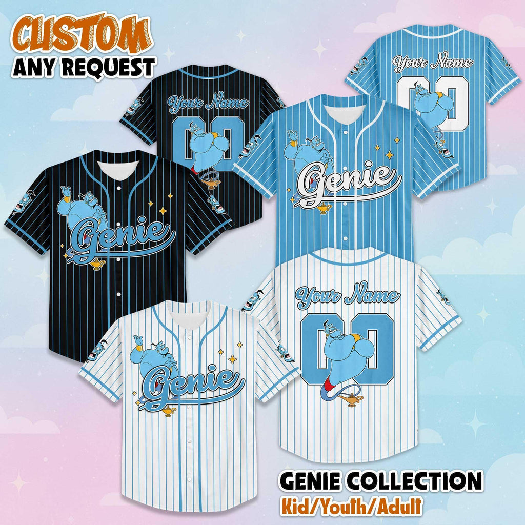 Personalized Genie Baseball Jersey, Custom Disney Aladdin Shirt, Matching Family Outfit, Disneyland Birthday Gift