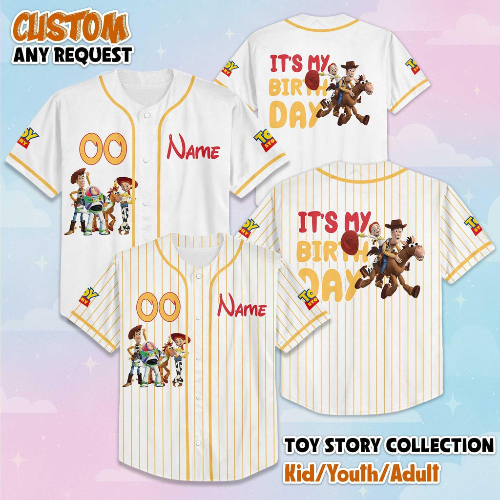 Personalized Toy Story Birthday Baseball Jersey, Custom Disney Toy Story Baseball Shirt, Matching Disney Trip Outfit, Birthday Gift
