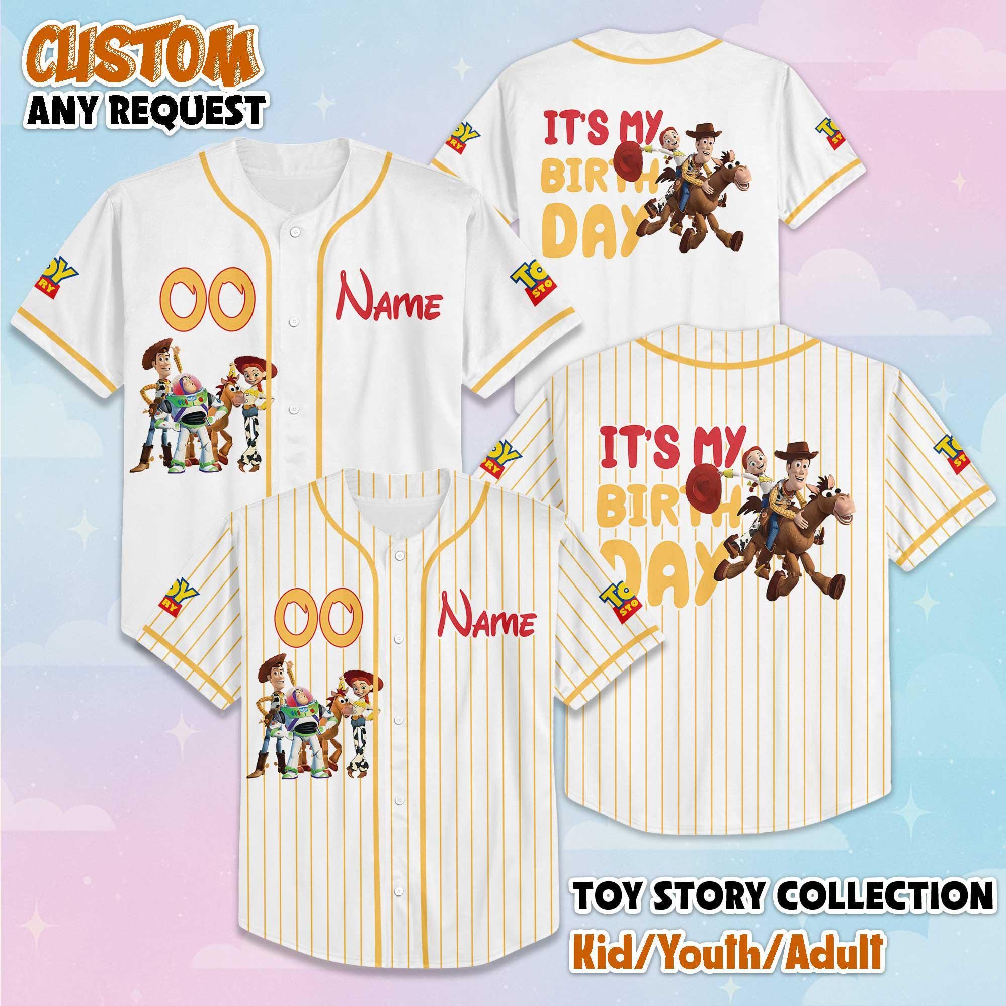 Personalized Toy Story Birthday Baseball Jersey, Custom Disney Toy Story Baseball Shirt, Matching Disney Trip Outfit, Birthday Gift