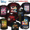 Personalized Mickey Minnie Checkered Retro Baseball Jersey, Custom Disneyland Family Matching Jersey for Kid Youth Adult