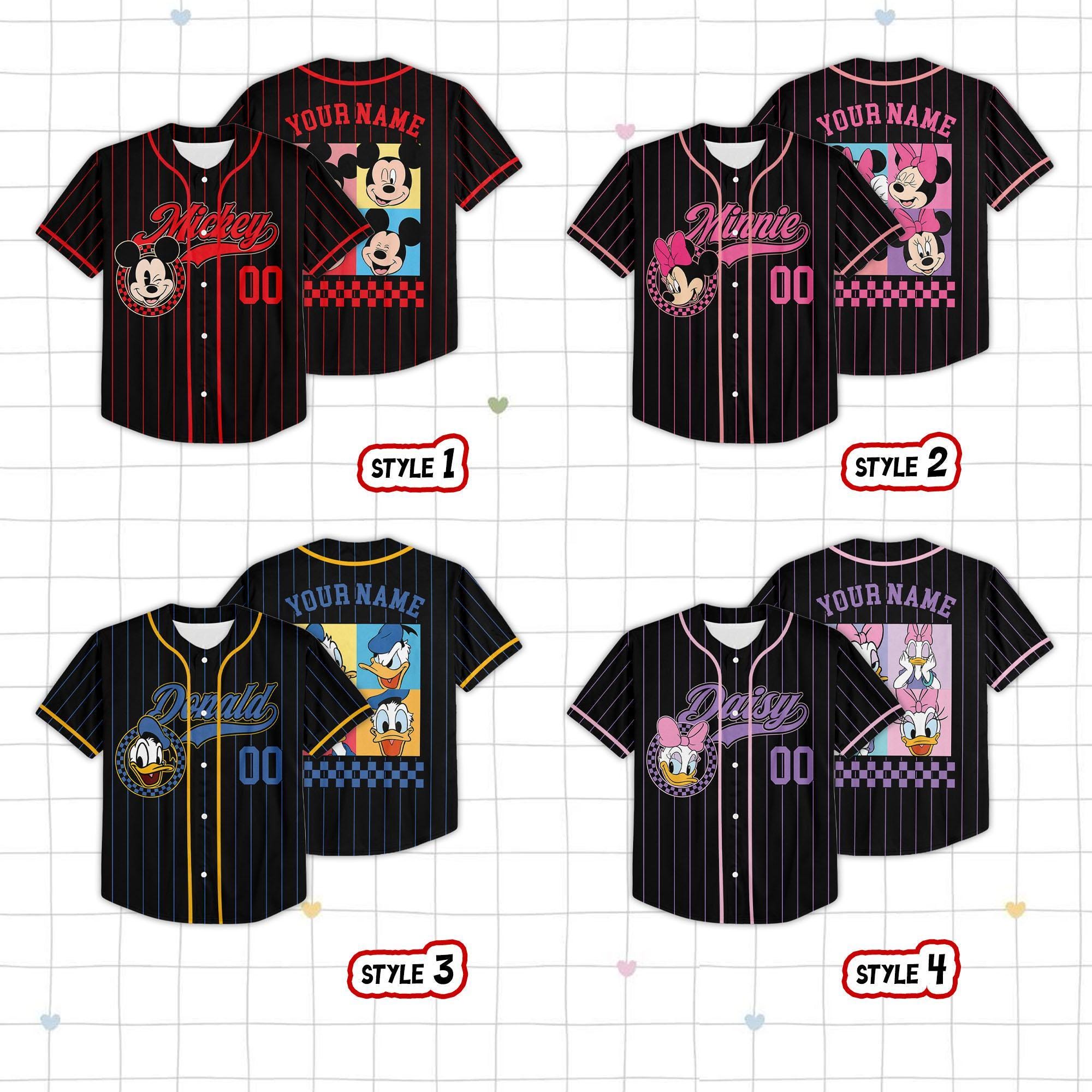 Personalized Mickey Minnie Checkered Retro Baseball Jersey, Custom Disneyland Family Matching Jersey for Kid Youth Adult