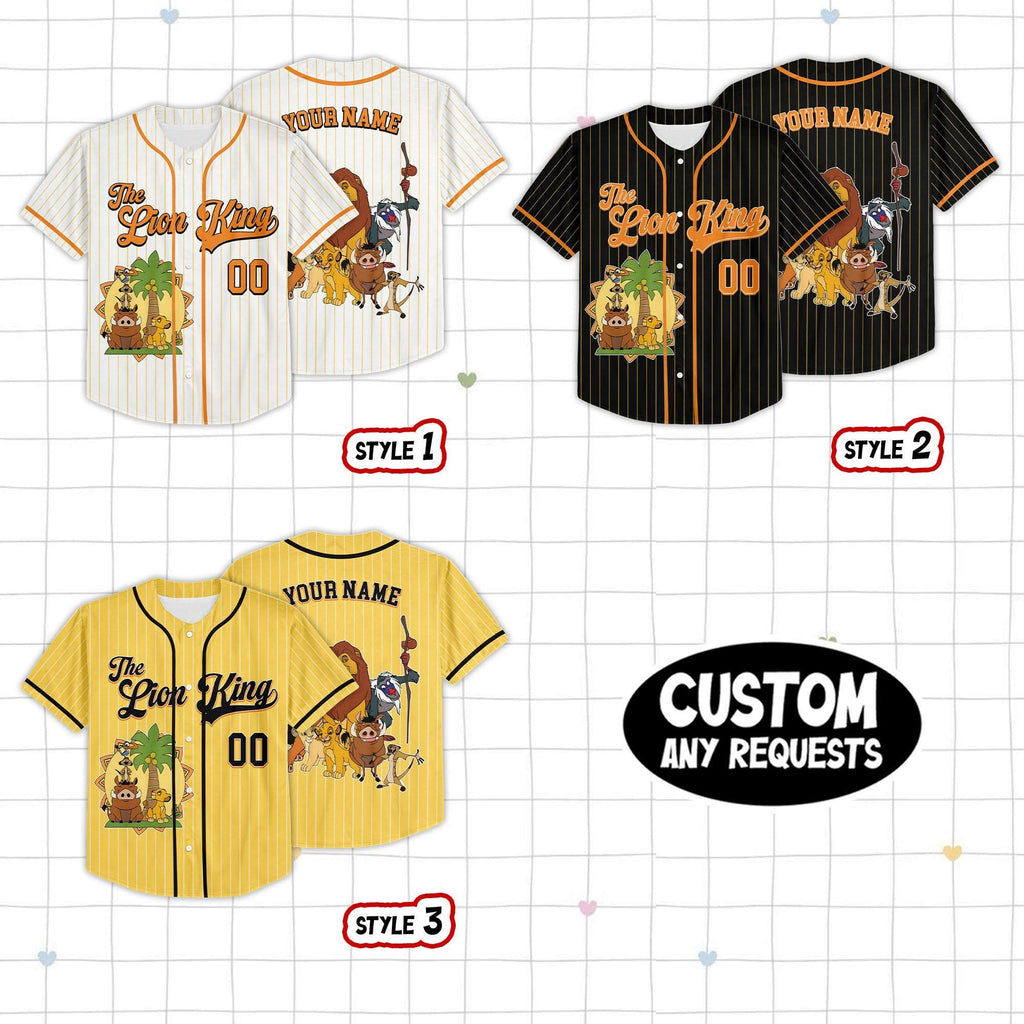 Personalized Disney The Lion King Baseball Jersey, Mufasa Simba Timon Pumbaa Group Kid Youth Adult Baseball Team, WDW Disneyland Family Trip