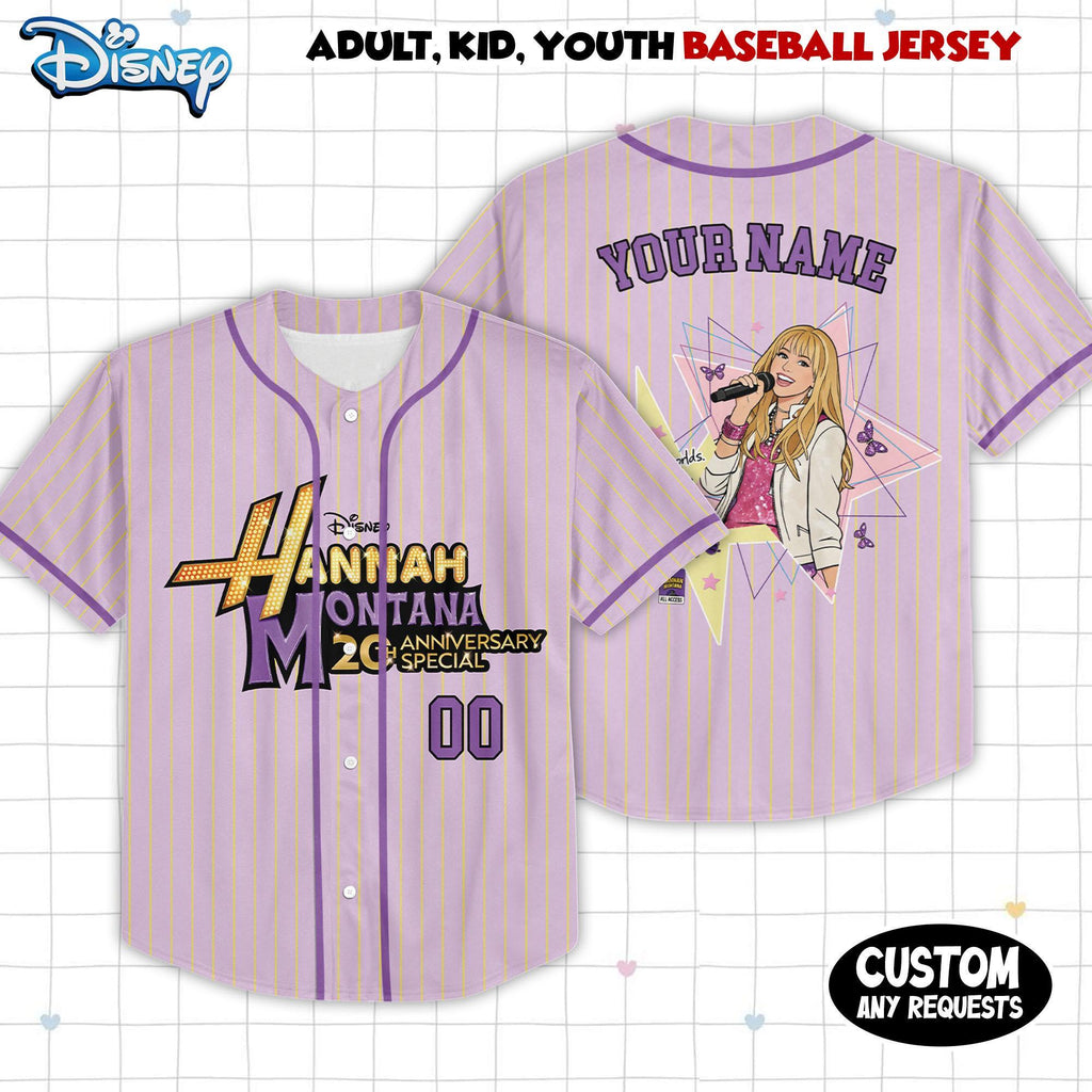 Hannah Montana 20Th Anniversary Baseball Jersey, Disney Hannah Montana Jersey, Disney Channel Pop Star Jersey