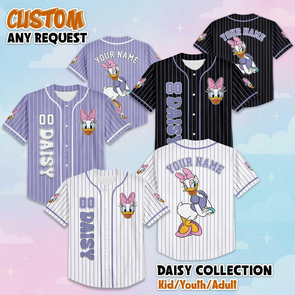Personalized Daisy Duck Baseball Jersey, Disney Mickey and Friends Baseball Shirt, Matching Disney Trip Outfit, Disneyland Birthday Gift