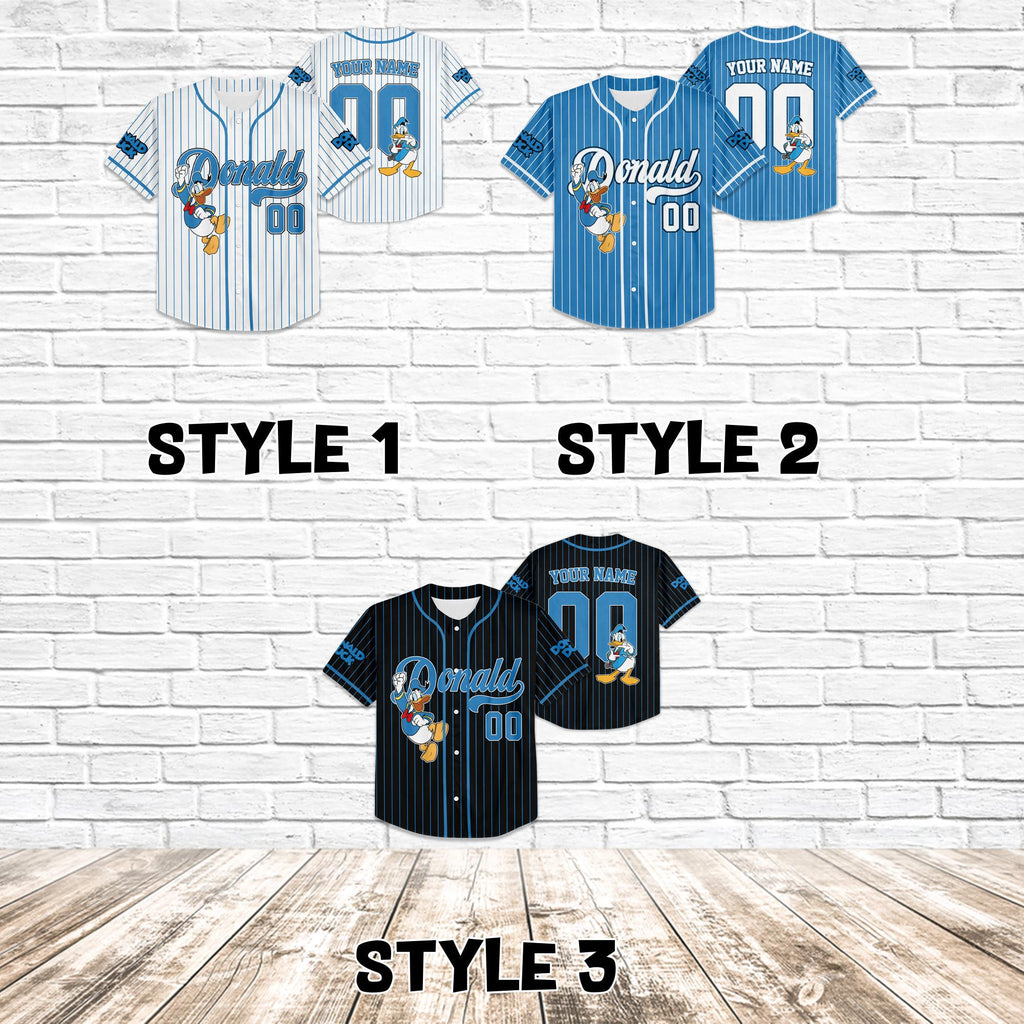 Personalized Disney Donald Duck Jersey, Baseball Jersey Collection Choose Style Jersey Disneyland Birthday Gift For Kid Youth Adult