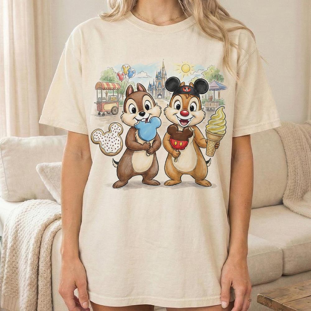 Chip and Dale Disneyland Snack Shirt, Disney Park Ice Cream Tee, Chip n Dale Magic Kingdom Castle T-Shirt, Disney Vacation Foodie Outfit