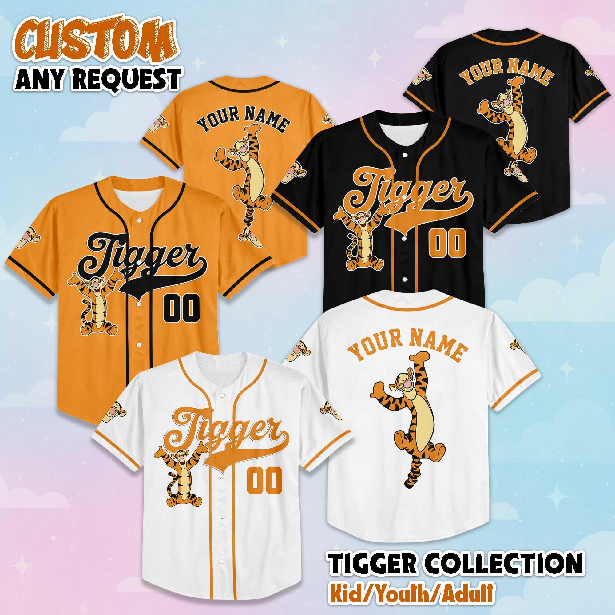 Personalized Tigger Baseball Jersey, Custom Disney Winnie the Pooh Shirt, Tigger Disney Outfit, Matching Family Jersey, Disneyland Trip Gift
