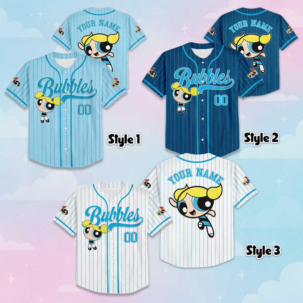 Personalized Bubbles Collection Baseball Jersey, The Powerpuff Girls Shirt, Custom Cartoon Family Outfit