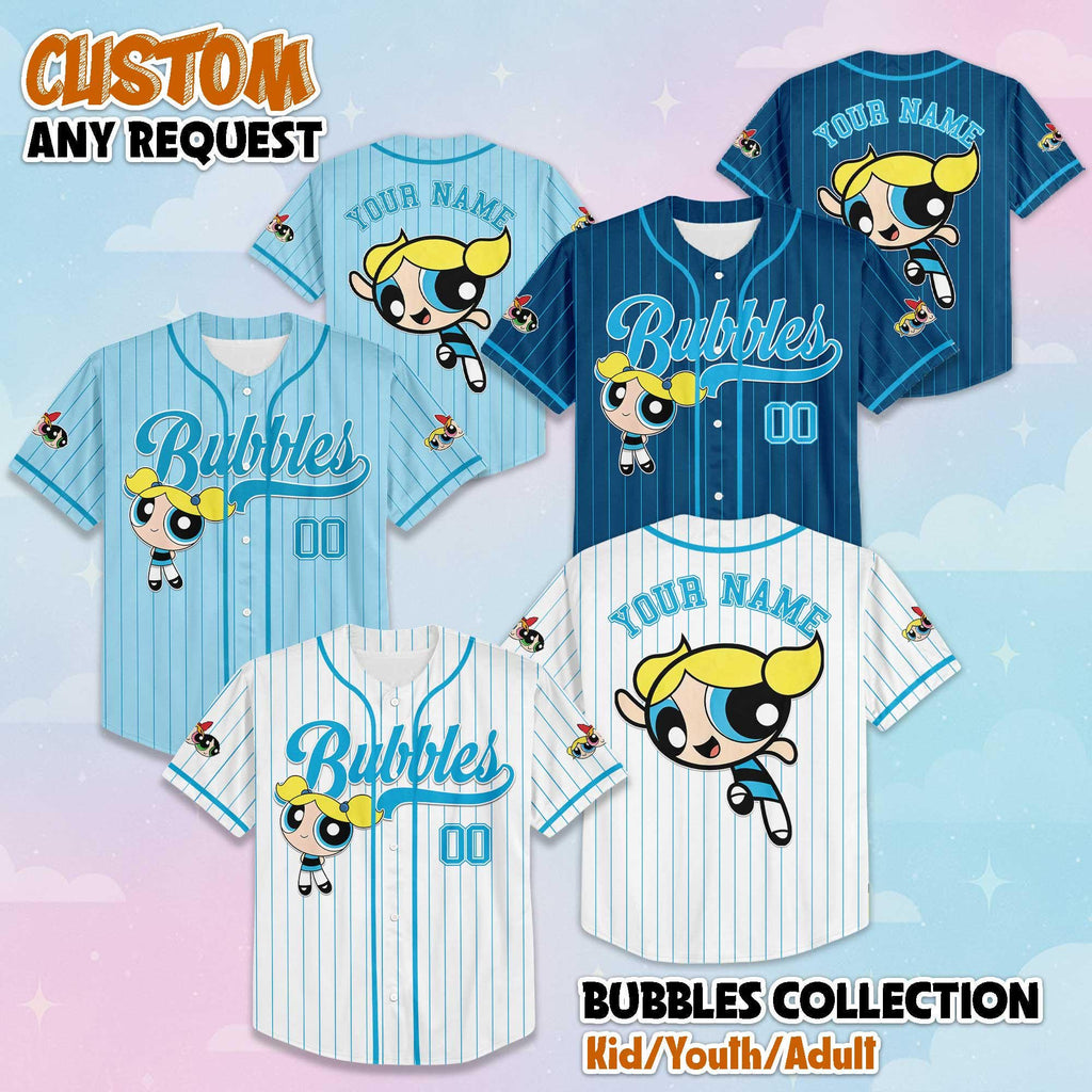 Personalized Bubbles Collection Baseball Jersey, The Powerpuff Girls Shirt, Custom Cartoon Family Outfit