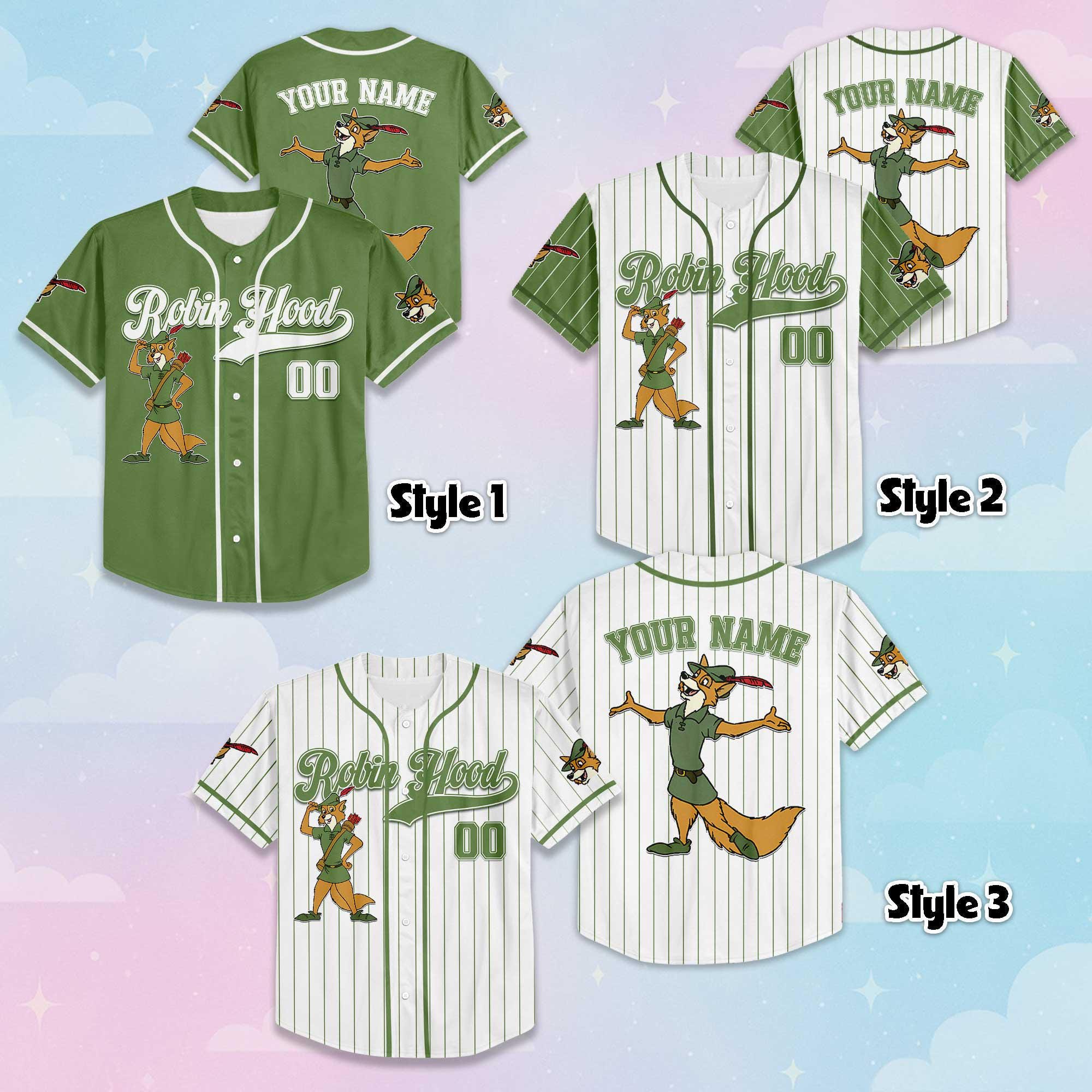 Personalized Robin Hood Baseball Jersey, Custom Disney Robin Hood Fan Gift, Matching Family Outfit, Disney Baseball Team Jersey