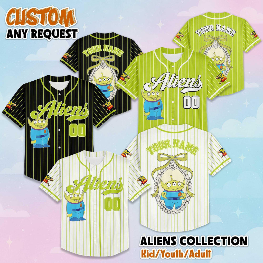 Custom Little Green Aliens Baseball Jersey, Disney Toy Story Baseball Shirt, Matching Disney Trip Outfit, Birthday Gift