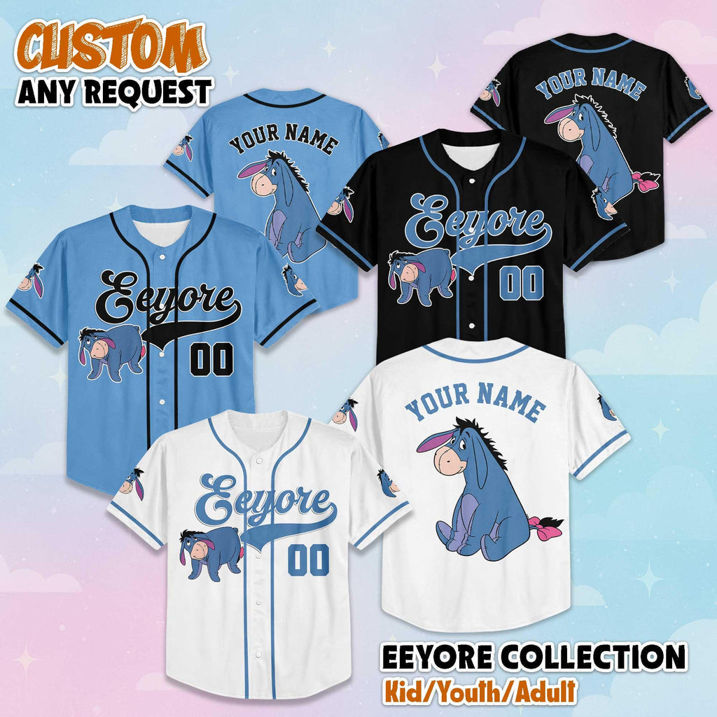 Personalized Eeyore Baseball Jersey, Custom Disney Winnie the Pooh Jersey, Family Matching Outfit, Gift For Disney Fans