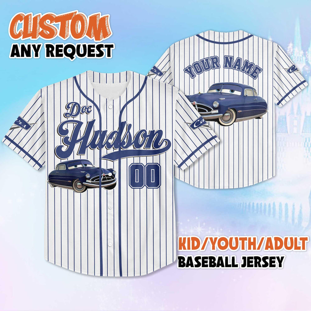 Custom Doc Hudson Baseball Jersey, Disney Cars Family Matching Outfit