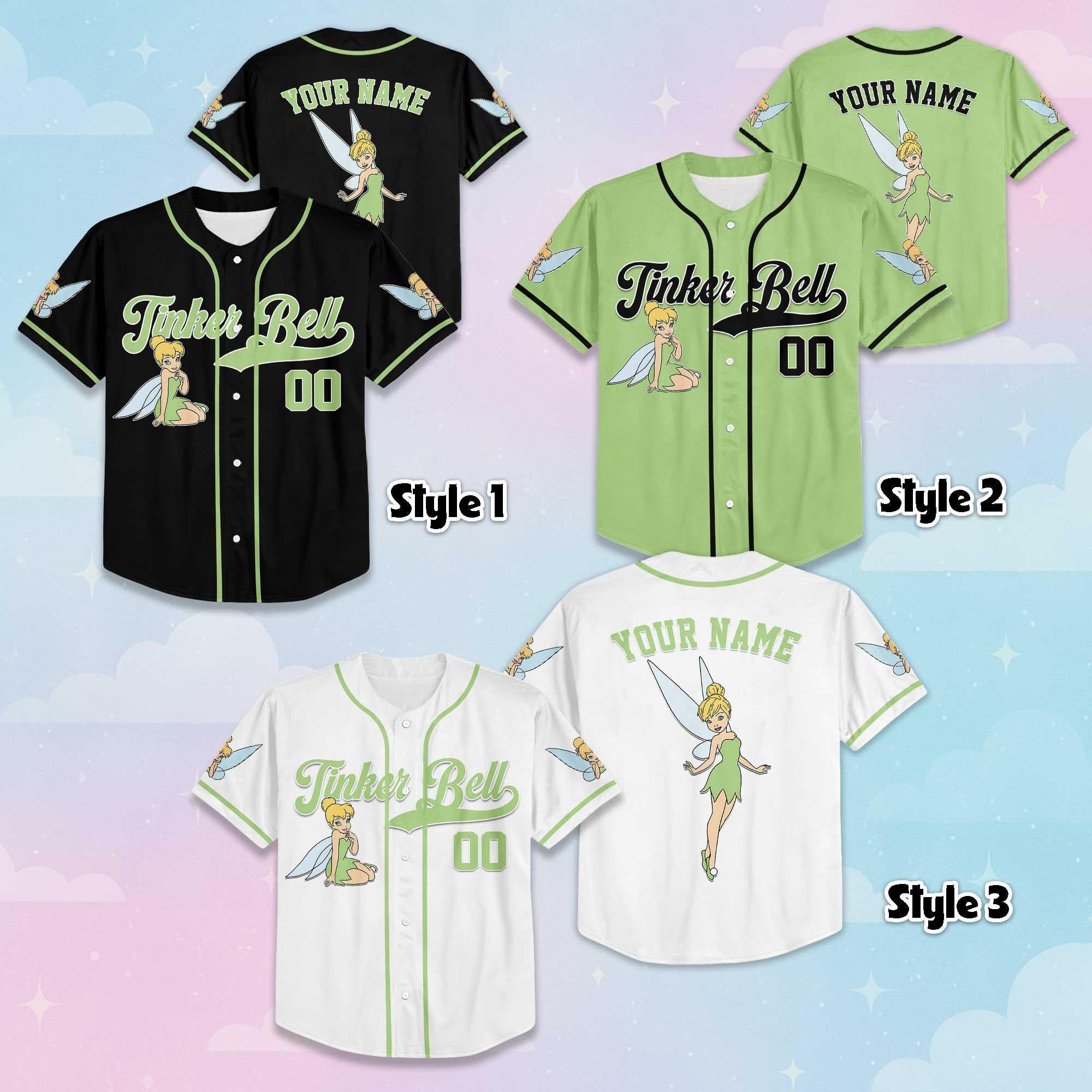 Personalized Tinker Bell Baseball Jersey, Custom Disney Tinker Bell Baseball Shirt, Matching Disney Trip Outfit, Peter Pan Birthday Gift