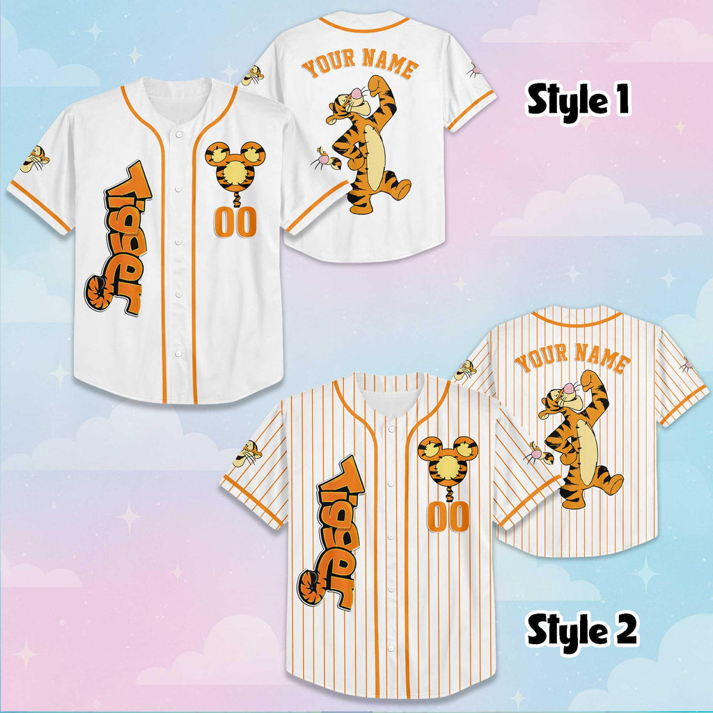 Personalized Tigger Baseball Jersey, Disney Winnie the Pooh Shirt, Disneyland Baseball Team Matching Outfit, Birthday Gift
