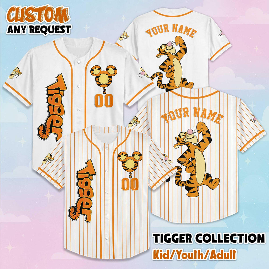 Personalized Tigger Baseball Jersey, Disney Winnie the Pooh Shirt, Disneyland Baseball Team Matching Outfit, Birthday Gift