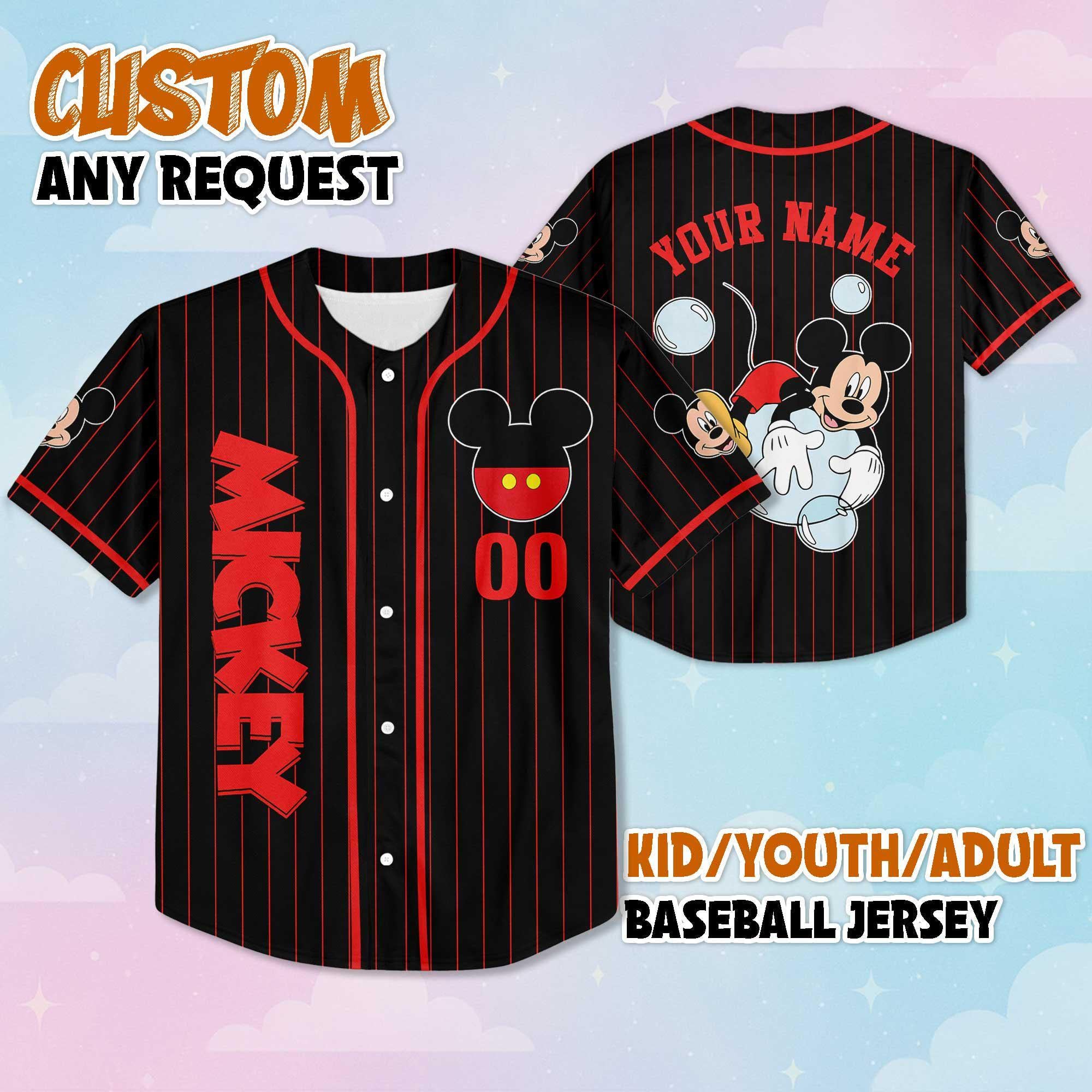 Personalize Mickey Mouse Baseball Jersey, Custom Disney Mickey Mouse Jersey, Disneyland Baseball Team Matching Outfit, Birthday Gift