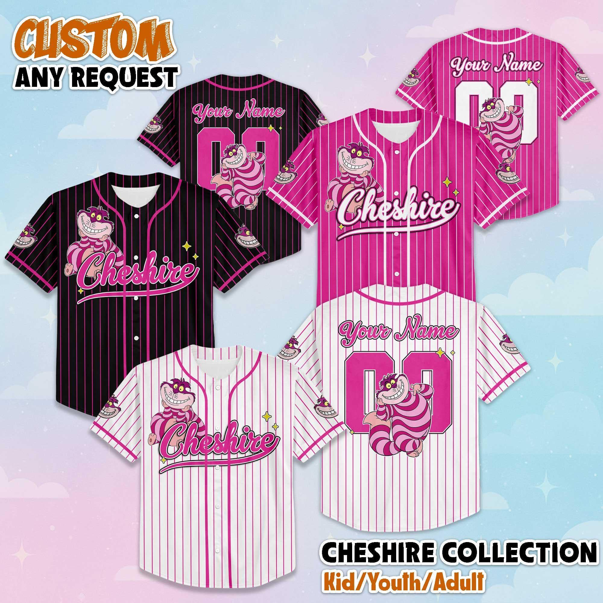 Custom The Cheshire Cat Baseball Jersey, Alice's Adventures in Wonderland Jersey, Matching Disney Trip Outfit, Disneyland Birthday Gift