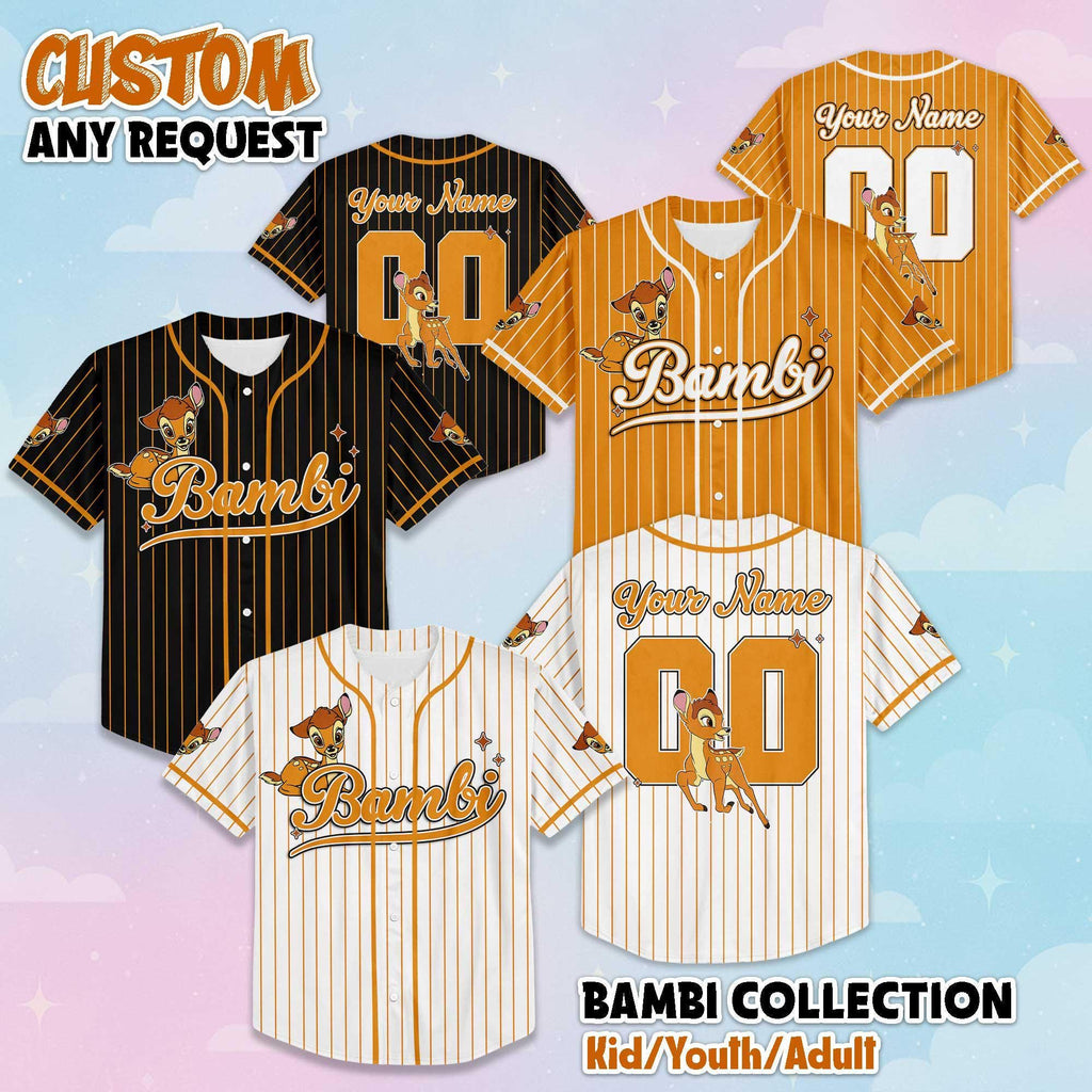 Personalized Bambi Baseball Jersey, Custom Disney Bambi Jersey Shirt, Baseball Team Outfit, Birthday Gift