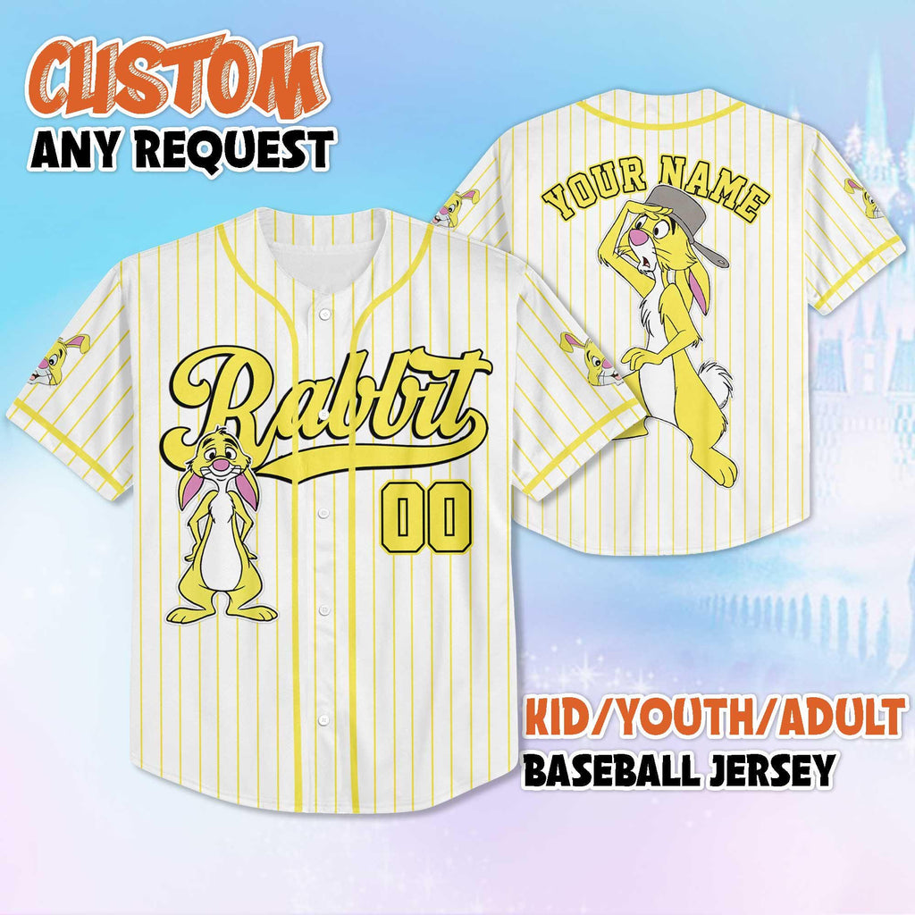 Custom Rabbit Baseball Jersey, Winnie the Pooh Inspired, Personalized Shirt