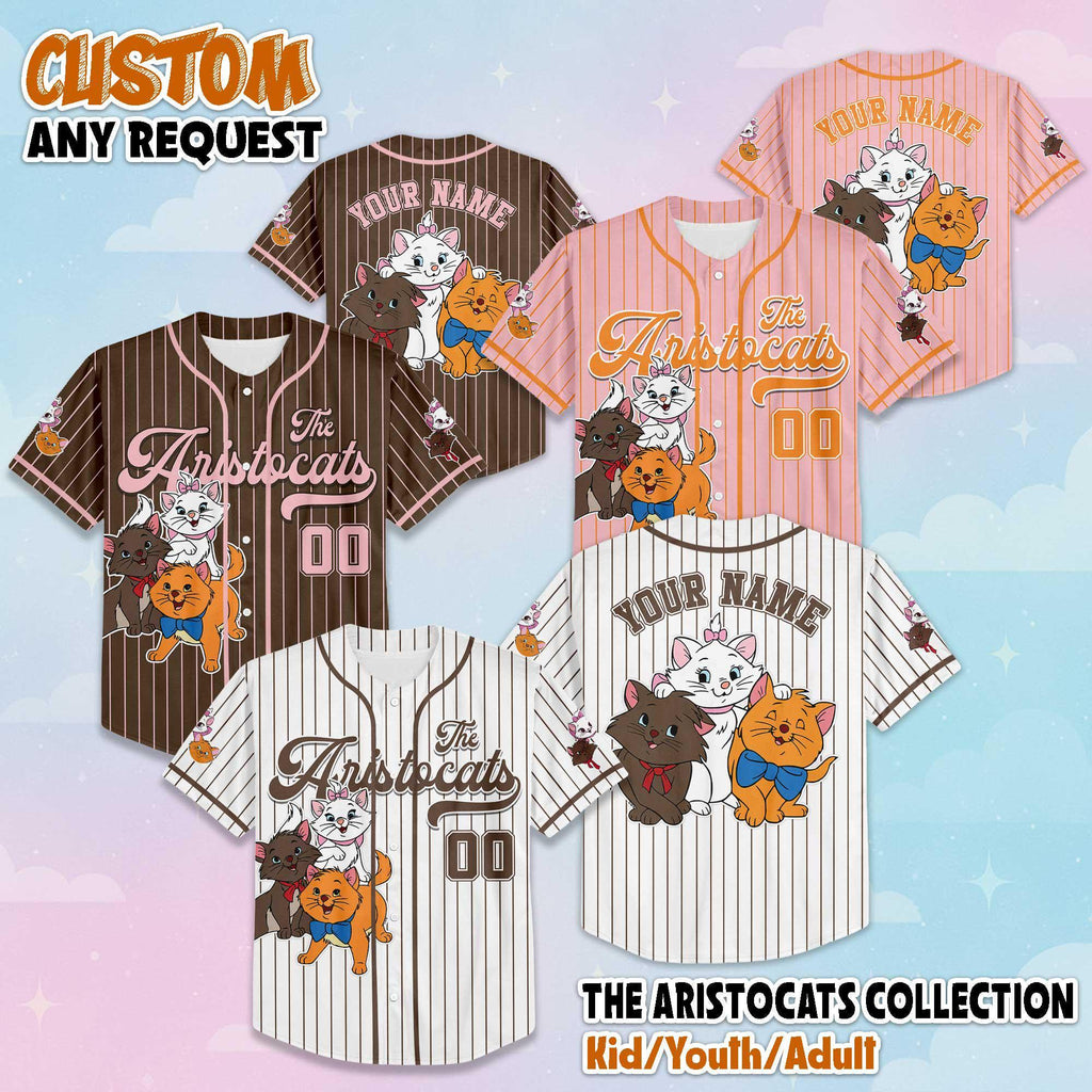 Personalized The Aristocats Baseball Jersey, Custom Disney Marie Cat Jersey, Disney Jersey for Fans, Family Matching Outfit