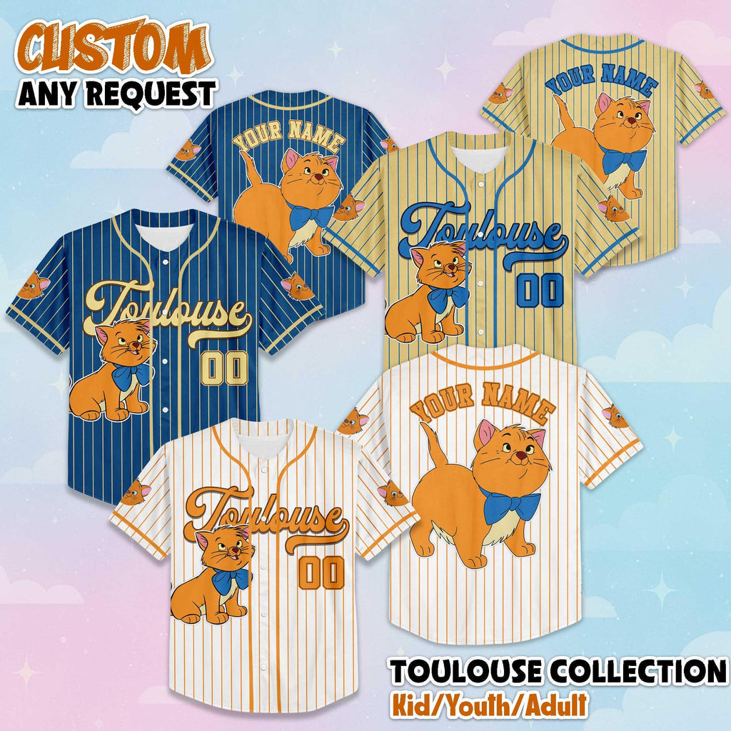 Personalized Toulouse Cat Baseball Jersey, Custom Disney The Aristocats Jersey, Matching Disney Trip Outfit, Birthday Gift