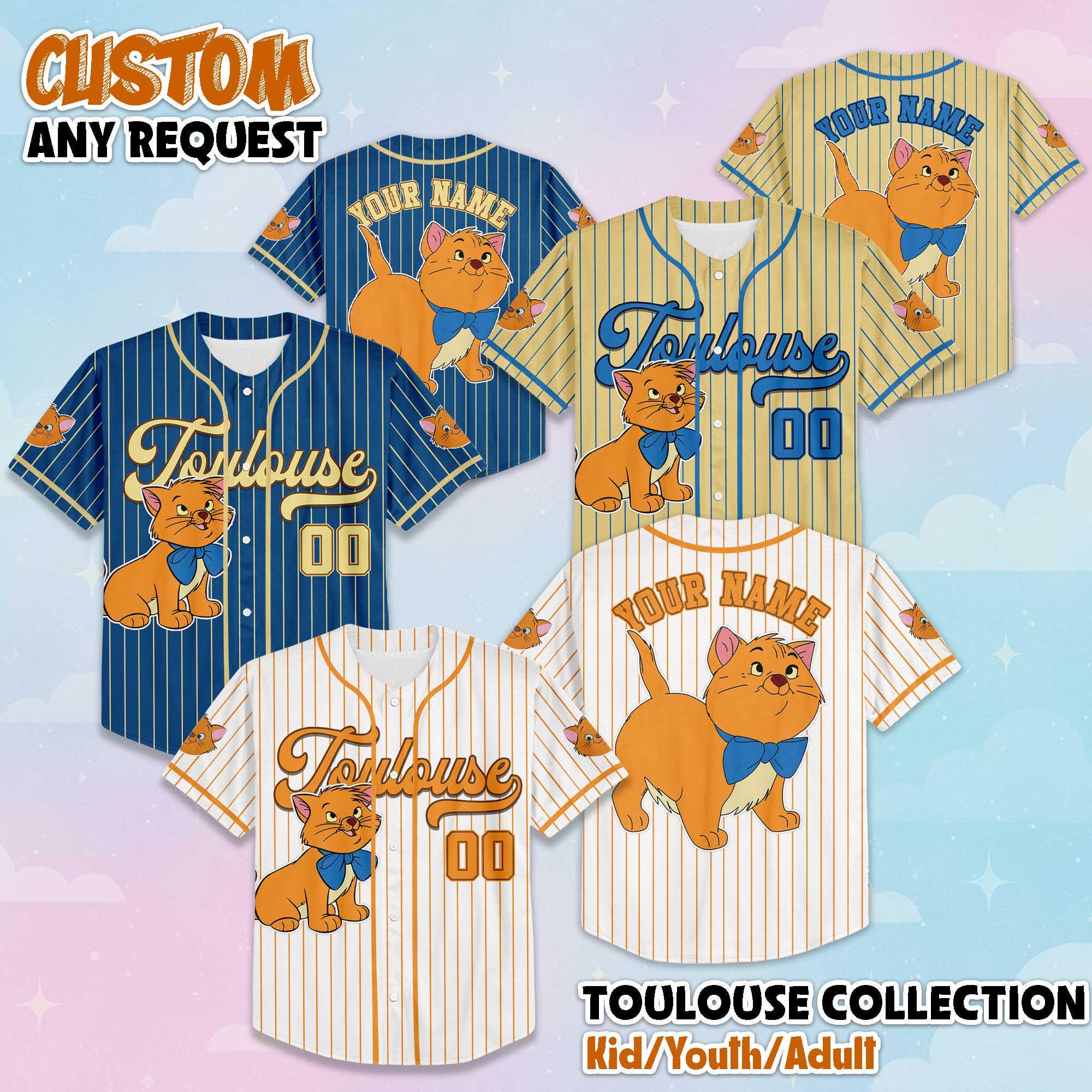Personalized Toulouse Cat Baseball Jersey, Custom Disney The Aristocats Jersey, Matching Disney Trip Outfit, Birthday Gift