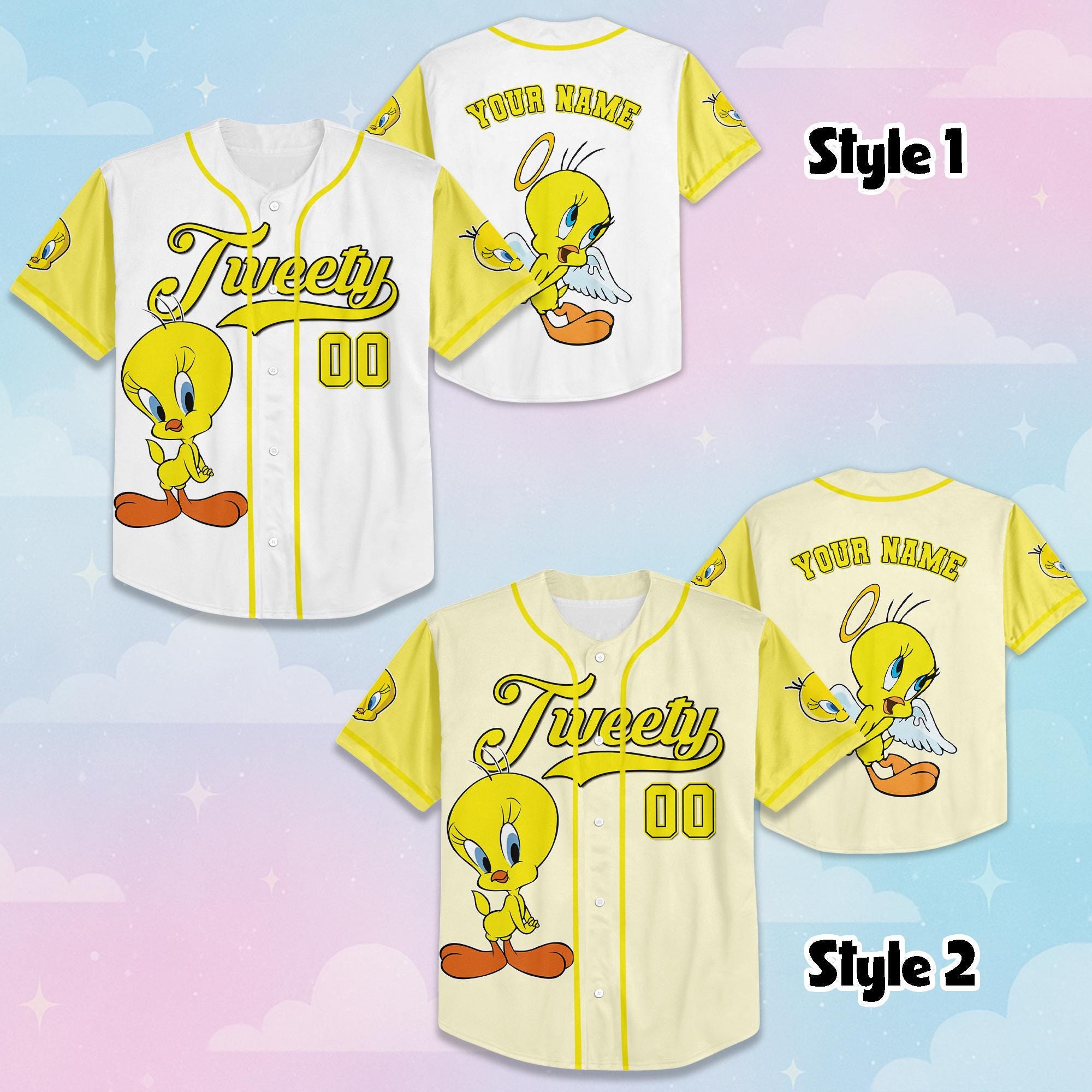 Personalized Tweety Baseball Jersey, Custom Looney Tunes Jersey, Family Matching Outfit, Birthday Gift