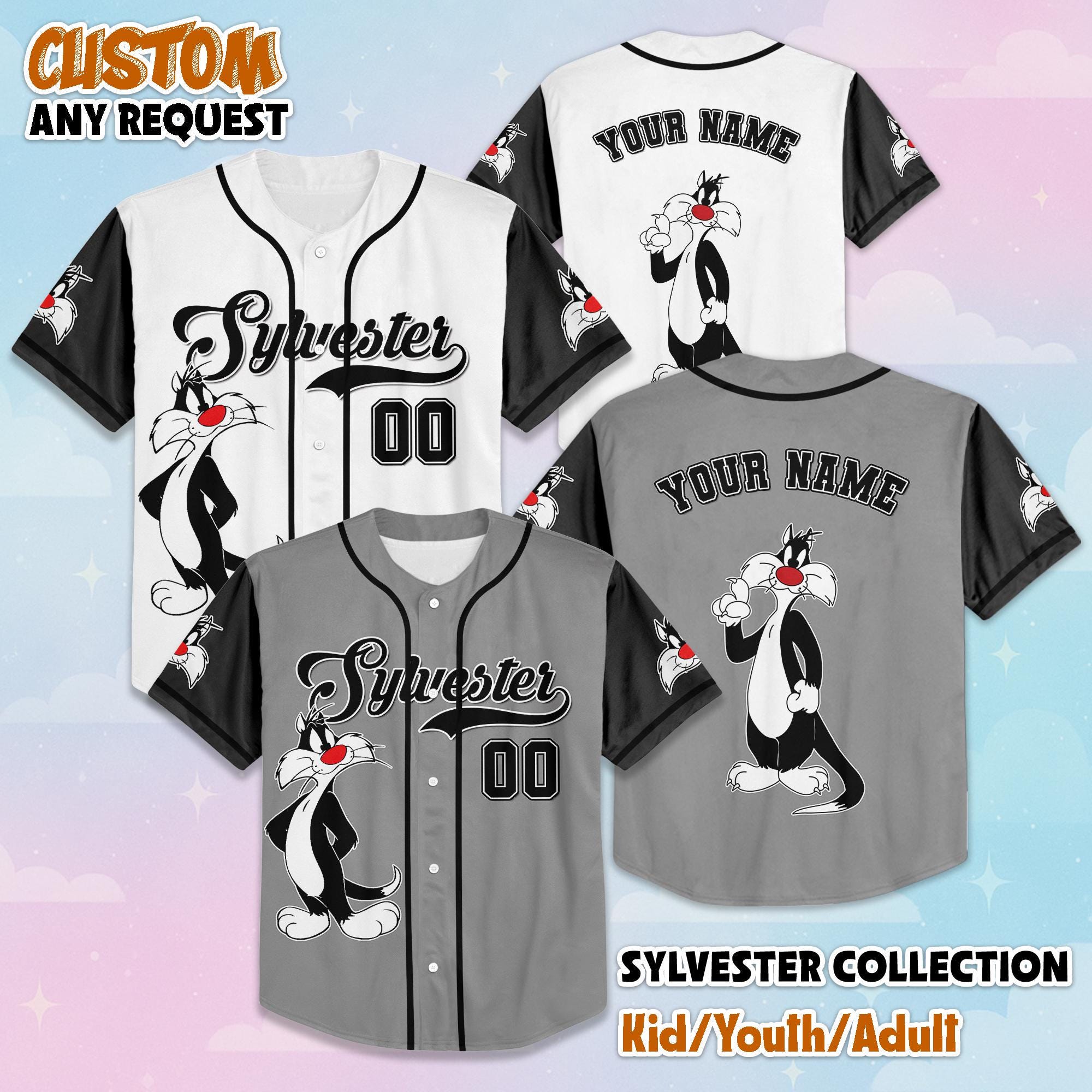 Personalized Sylvester Baseball Jersey, Custom Looney Tunes Jersey, Family Matching Outfit, Sylvester Fan Gift