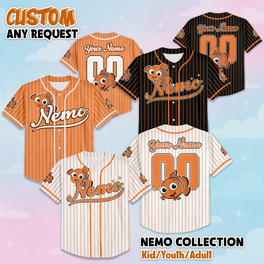 Personalized Finding Nemo Baseball Jersey, Disney Nemo Baseball Shirt, Matching Disney Trip Outfit, Disneyland Birthday Gift