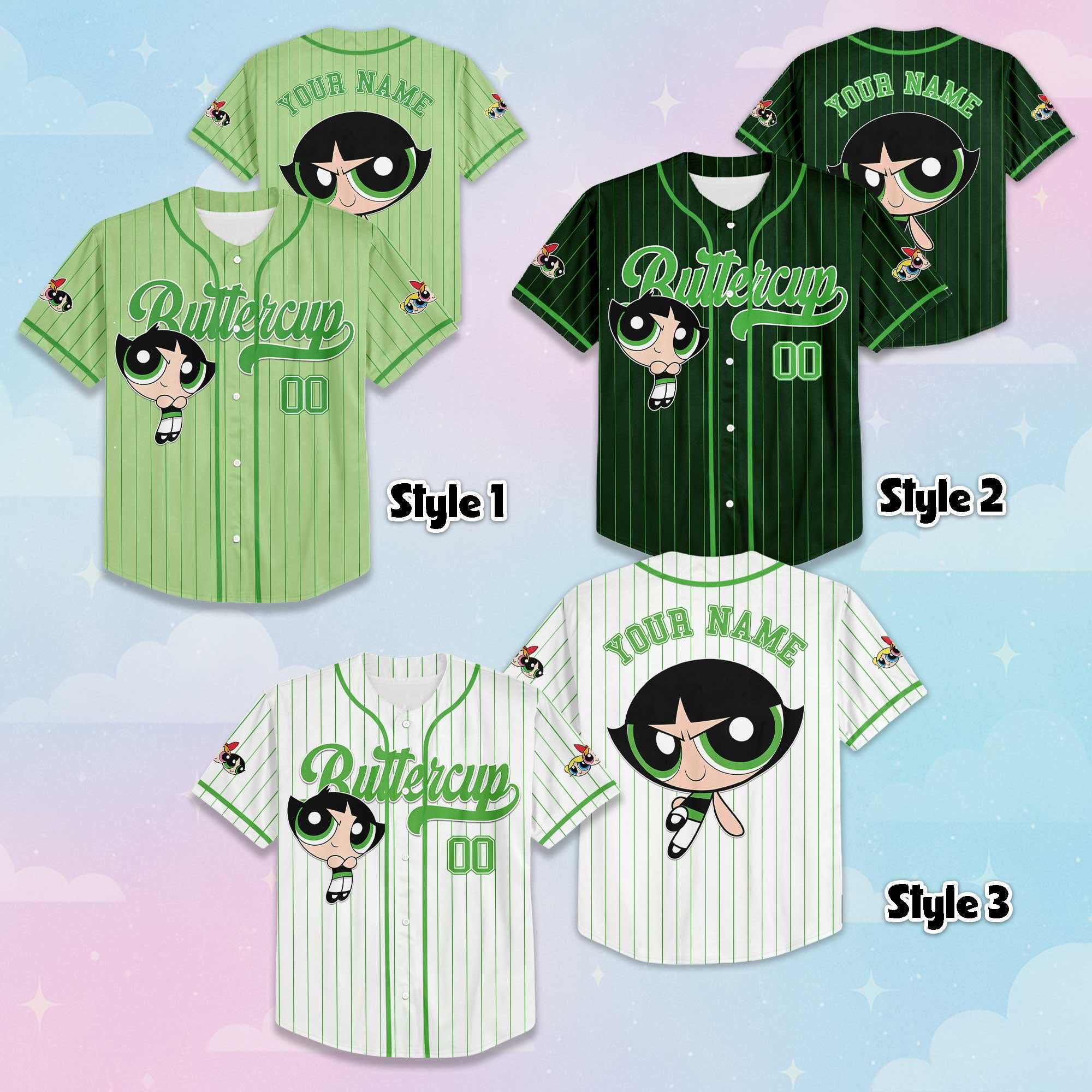 Personalized Buttercup Collection Baseball Jersey, The Powerpuff Girls Cartoon Outfit, Custom Kids, Youth, Adult, Cartoon Team Outfit