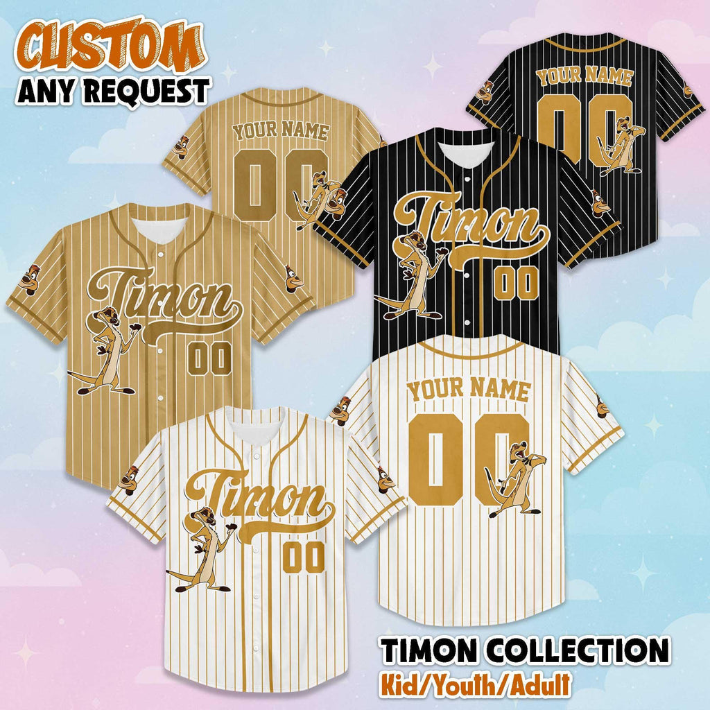 Custom Timon Collection Baseball Jersey, Disney The Lion King Jersey Shirt, Disney Jersey for Kids, Youth, Adults & Lion King Fans