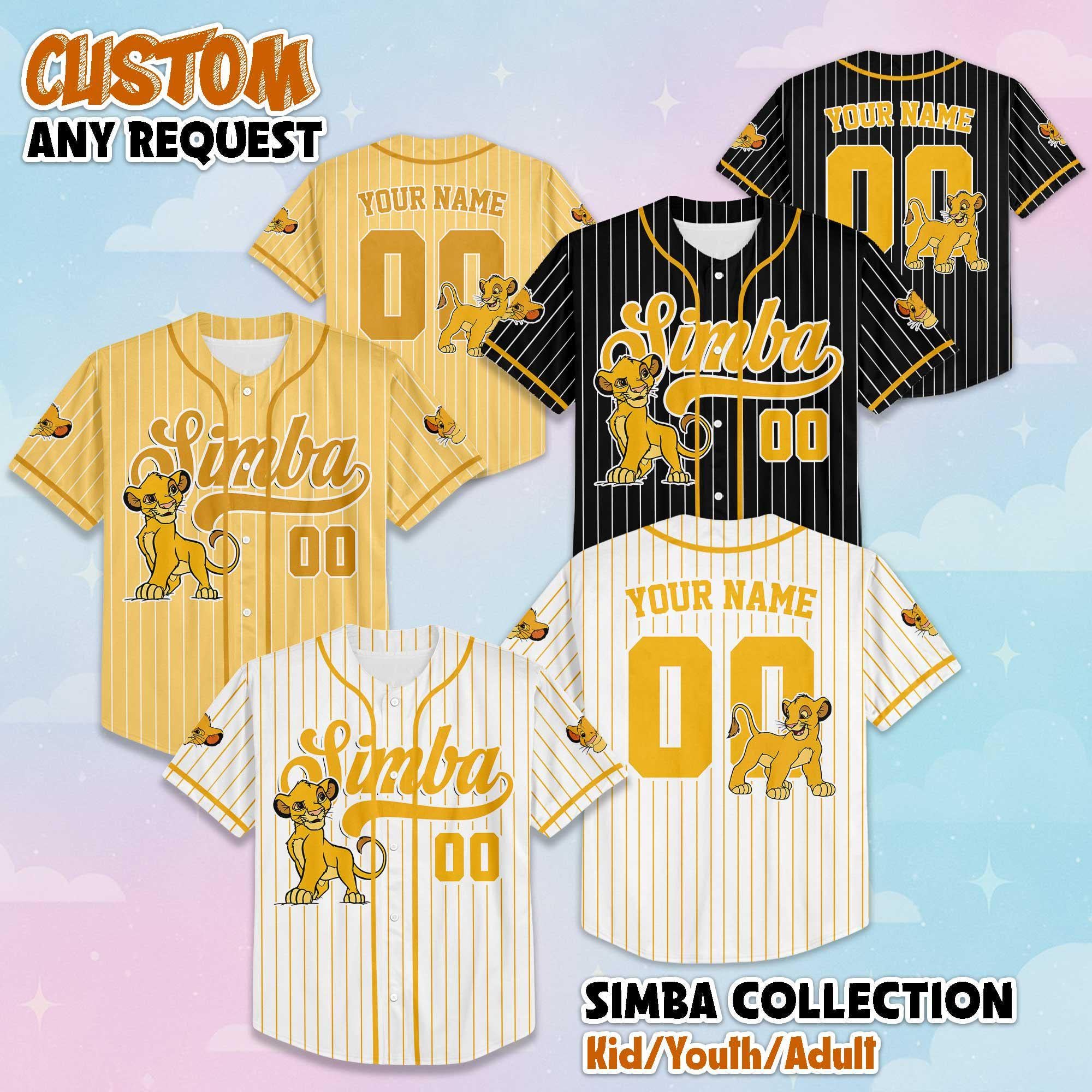 Custom Simba Collection Baseball Jersey, Disney The Lion King Jersey Shirt, Disney Jersey for Kids, Youth, Adults & Lion King Fans