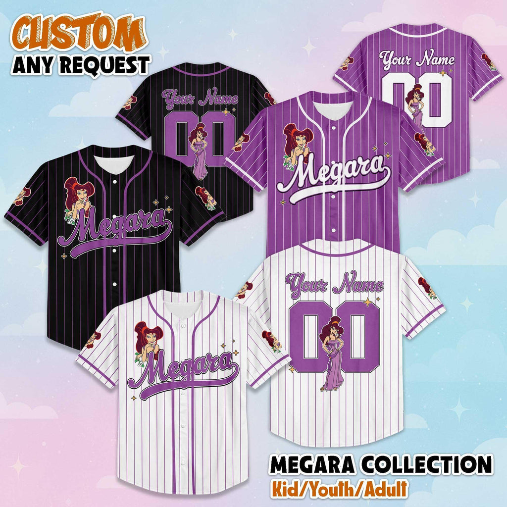 Personalize Megara Baseball Jersey, Custom Disney Hercules Meg Shirt, Disney Family Matching Outfit