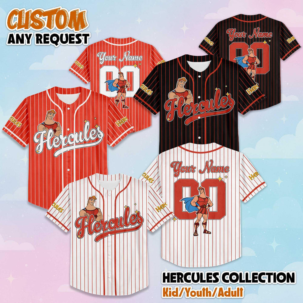 Custom Grown-Up Hercules Baseball Jersey, Personalize Disney Hercules Jersey, Disney Family Matching Outfit