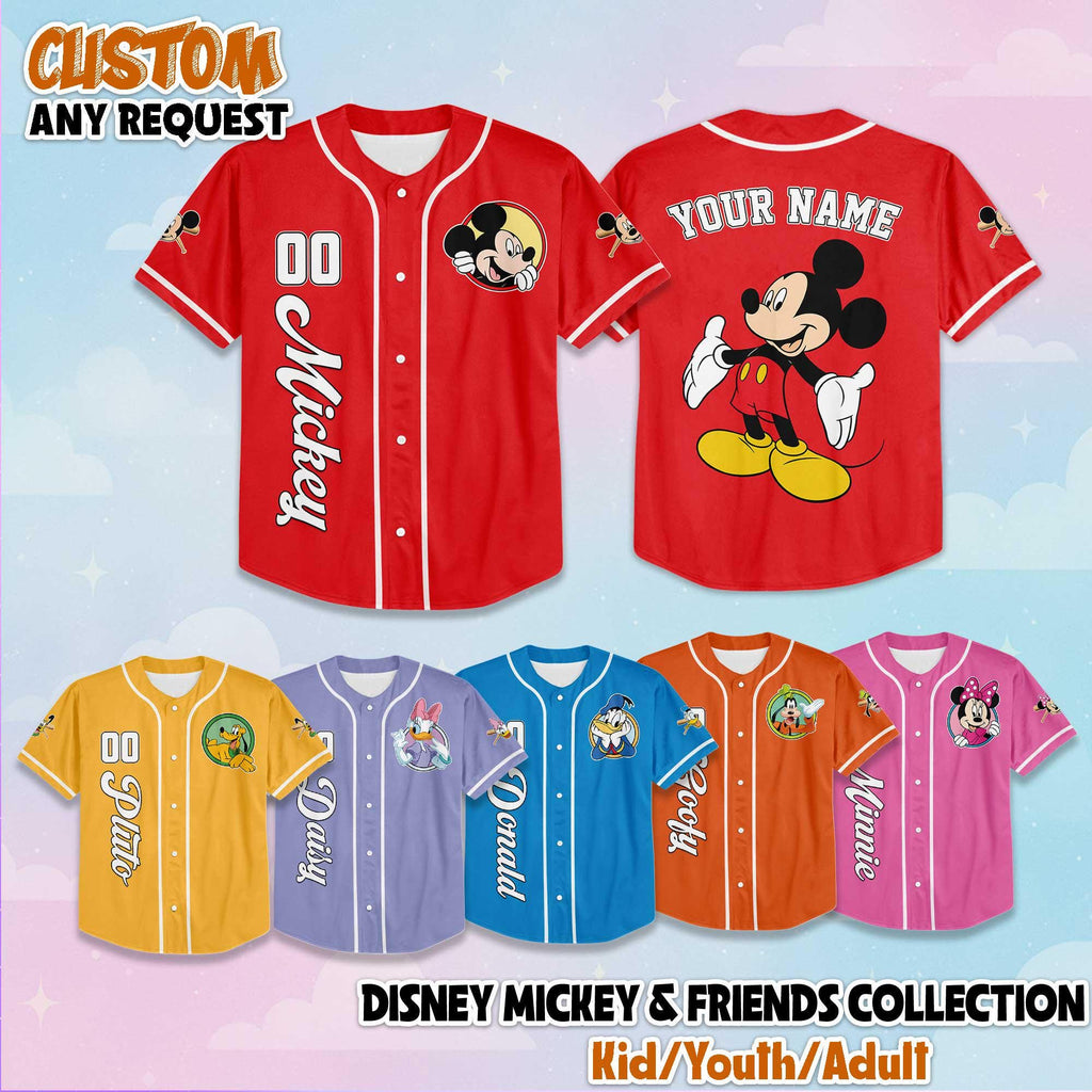 Personalized Disney Mickey & Friends Baseball Jersey, Custom Disney Mickey Mouse Jersey, Disney Family Matching Outfit